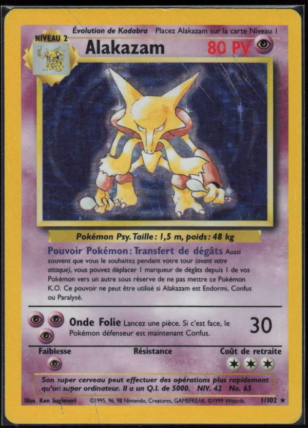 ALAKAZAM HOLO 1/102 – SET DE BASE – POKEMON FR 1999