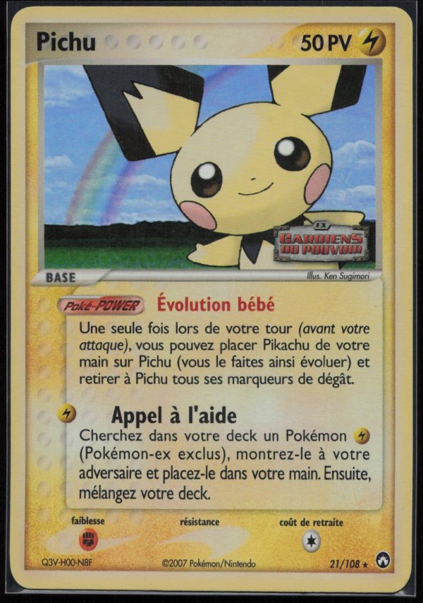 PICHU REVERSE 21/108 – GARDIENS DU POUVOIR – POKEMON FR 2007