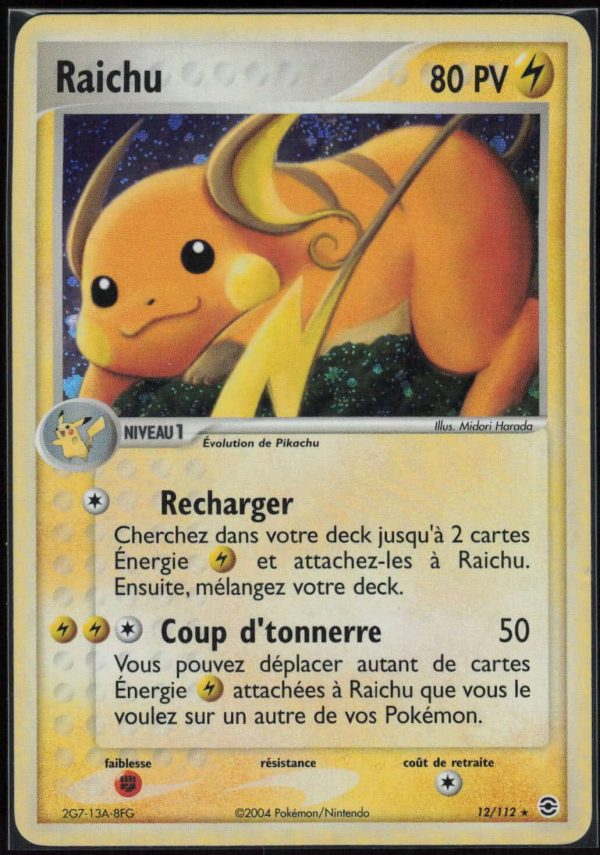 RAICHU HOLO 12/112 – ROUGE FEU ET VERT FEUILLE – POKEMON FR 2004
